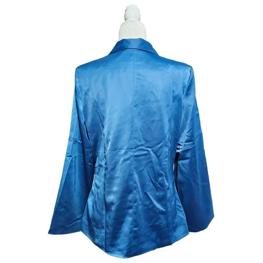 Kyle x Shahida designer blue silk long jacket blazer long slit sleeves size M - Picture 8 of 12